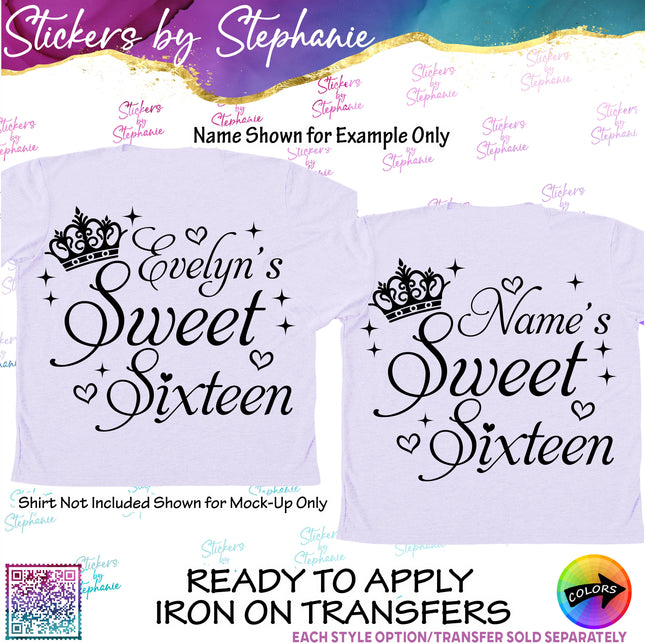 (s05-141) Name Sweet Sixteen Text Custom Iron-On Transfer