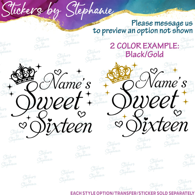 (s05-141) Name Sweet Sixteen Text Custom Iron-On Transfer