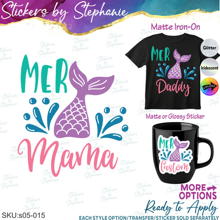 (s05-015) Mer Mermaid Family Mom Sister Custom Iron-On Transfer