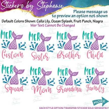 (s05-015) Mer Mermaid Family Mom Sister Custom Iron-On Transfer