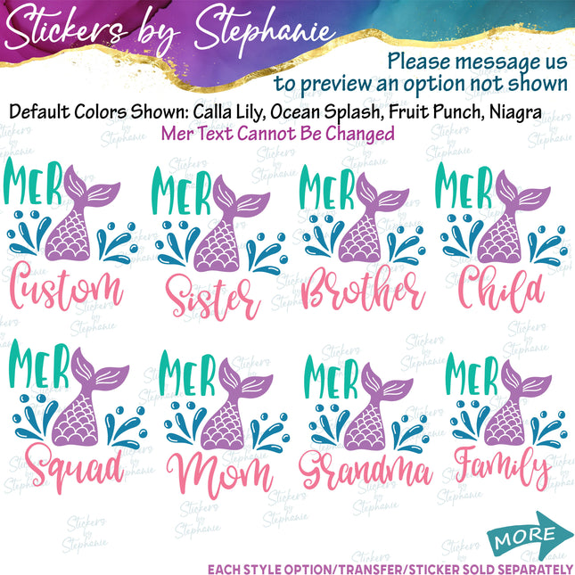 (s05-015) Mer Mermaid Family Mom Sister Custom Iron-On Transfer