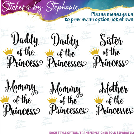 (s05-154) Princess Name Mom Dad Family Text Custom Iron-On Transfer