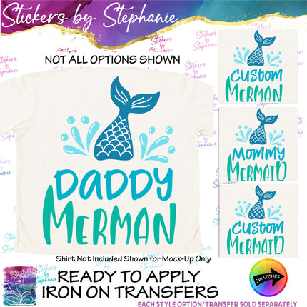 (s05-016) Merman Mermaid Family Mom Sister Custom Iron-On Transfer