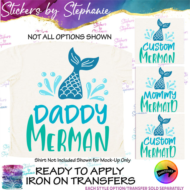 (s05-016) Merman Mermaid Family Mom Sister Custom Iron-On Transfer