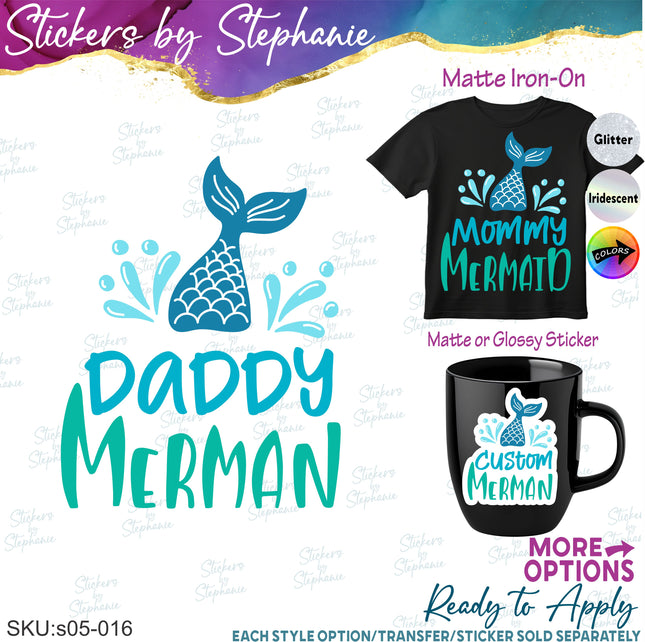 (s05-016) Merman Mermaid Family Mom Sister Custom Iron-On Transfer
