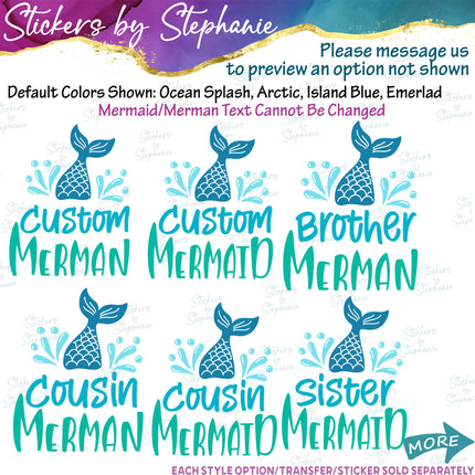 (s05-016) Merman Mermaid Family Mom Sister Custom Iron-On Transfer