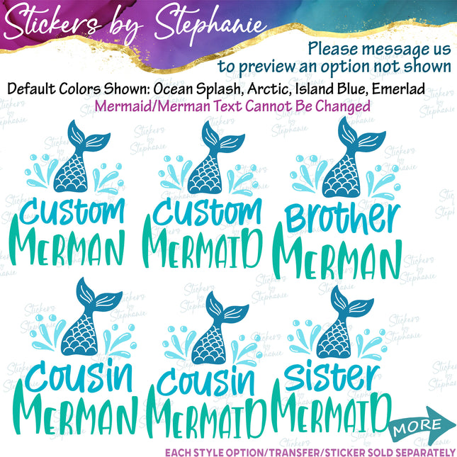 (s05-016) Merman Mermaid Family Mom Sister Custom Iron-On Transfer