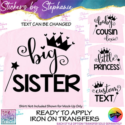 (s05-164) Princess Cown Tiara Name Text Custom Iron-On Transfer