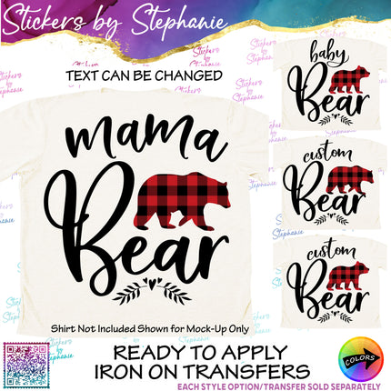 (s05-167) Mama Baby Bear Family Buffalo Plaid Custom Iron-On Transfer