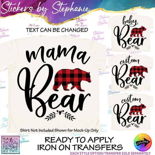 (s05-167) Mama Baby Bear Family Buffalo Plaid Custom Iron-On Transfer