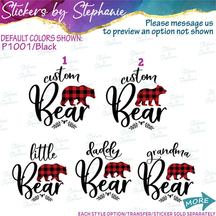 (s05-167) Mama Baby Bear Family Buffalo Plaid Custom Iron-On Transfer
