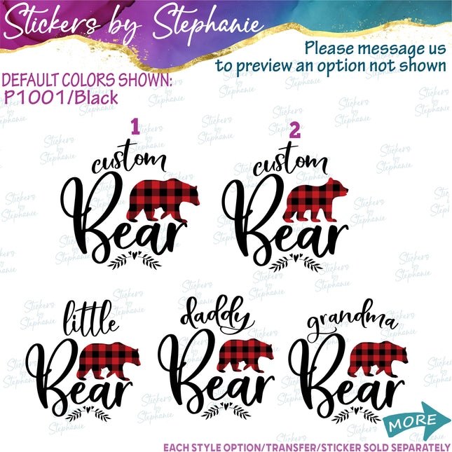 (s05-167) Mama Baby Bear Family Buffalo Plaid Custom Iron-On Transfer
