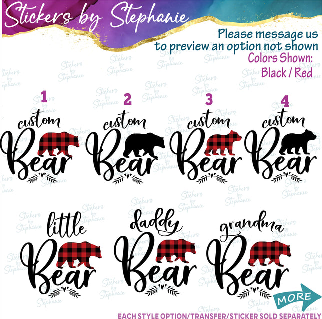 (s05-167) Mama Baby Bear Family Buffalo Plaid Custom Iron-On Transfer or Sticker