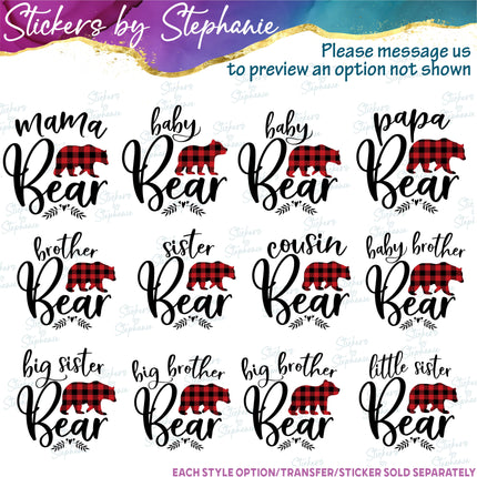 (s05-167) Mama Baby Bear Family Buffalo Plaid Custom Iron-On Transfer
