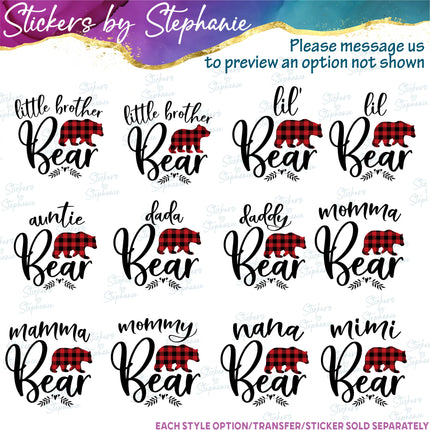 (s05-167) Mama Baby Bear Family Buffalo Plaid Custom Iron-On Transfer