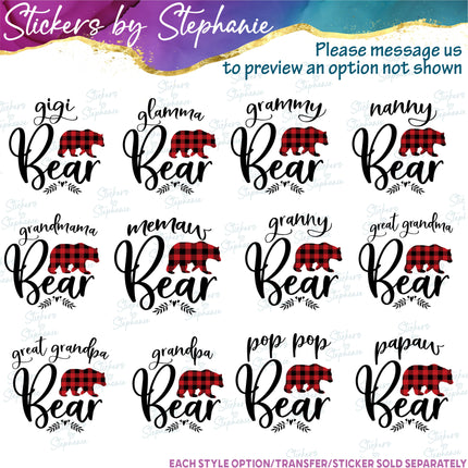 (s05-167) Mama Baby Bear Family Buffalo Plaid Custom Iron-On Transfer