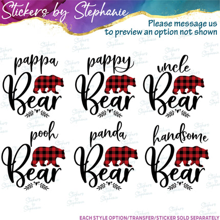 (s05-167) Mama Baby Bear Family Buffalo Plaid Custom Iron-On Transfer