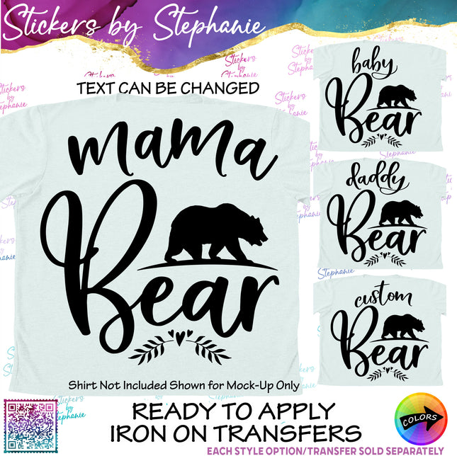 (s05-168) Mama Baby Bear Family Custom Text Iron-On Transfer