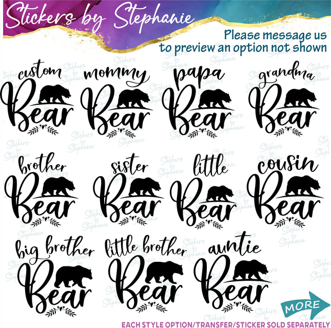 (s05-168) Mama Baby Bear Family Custom Text Iron-On Transfer