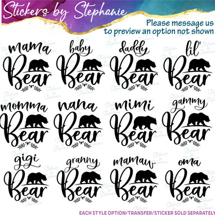 (s05-168) Mama Baby Bear Family Custom Text Iron-On Transfer