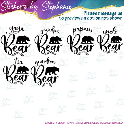 (s05-168) Mama Baby Bear Family Custom Text Iron-On Transfer