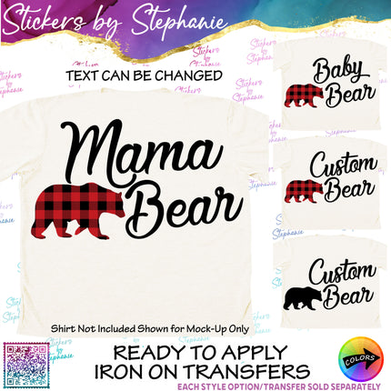 (s05-169) Mama Baby Bear Family Buffalo Plaid Custom Iron-On Transfer