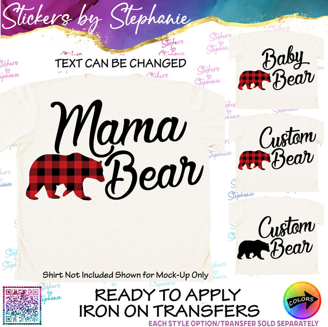 (s05-169) Mama Baby Bear Family Buffalo Plaid Custom Iron-On Transfer