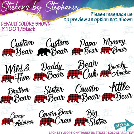 (s05-169) Mama Baby Bear Family Buffalo Plaid Custom Iron-On Transfer