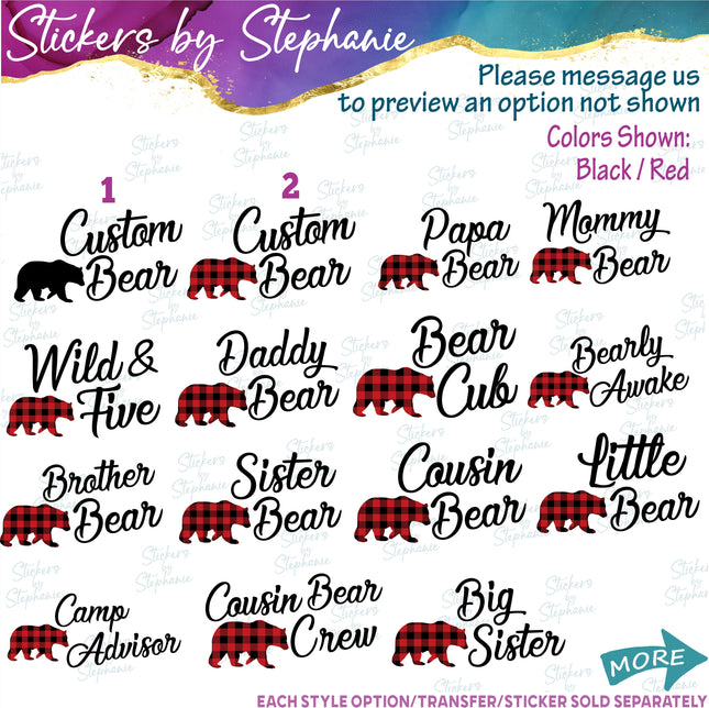 (s05-169) Mama Baby Bear Family Buffalo Plaid Custom Iron-On Transfer or Sticker