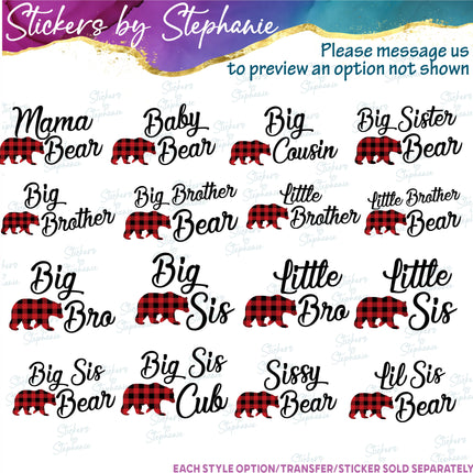 (s05-169) Mama Baby Bear Family Buffalo Plaid Custom Iron-On Transfer