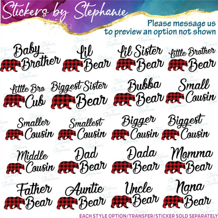 (s05-169) Mama Baby Bear Family Buffalo Plaid Custom Iron-On Transfer
