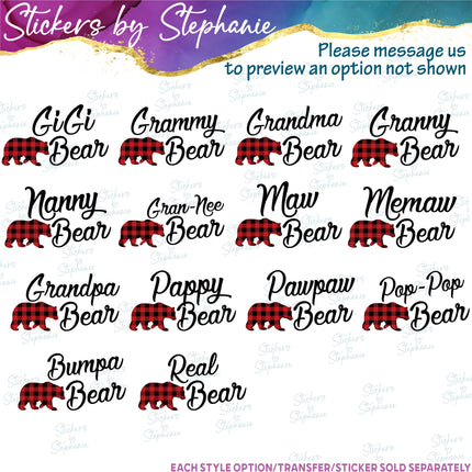 (s05-169) Mama Baby Bear Family Buffalo Plaid Custom Iron-On Transfer