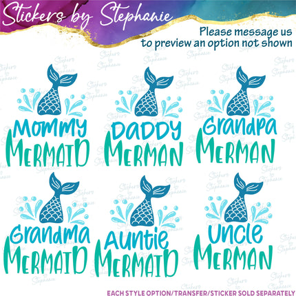 (s05-016) Merman Mermaid Family Mom Sister Custom Iron-On Transfer