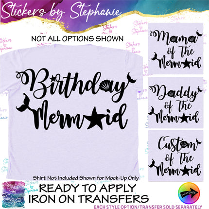 (s05-017) Birthday Mermaid Mom Dad Family of the Custom Iron-On Transfer