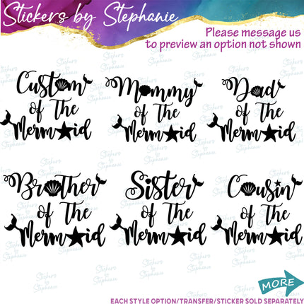 (s05-017) Birthday Mermaid Mom Dad Family of the Custom Iron-On Transfer