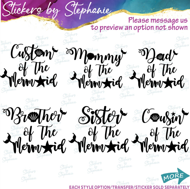 (s05-017) Birthday Mermaid Mom Dad Family of the Custom Iron-On Transfer
