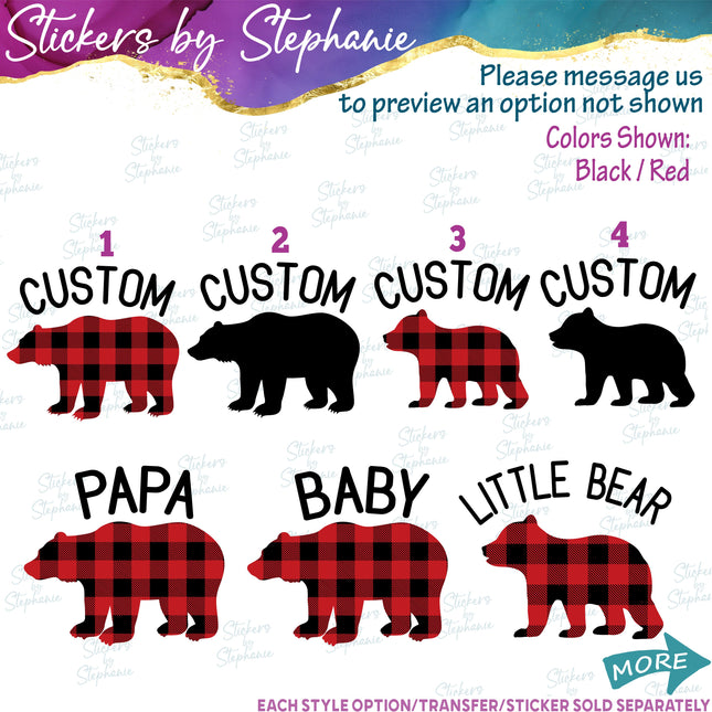 (s05-170) Mama Baby Bear Family Buffalo Plaid Custom Iron-On Transfer or Sticker