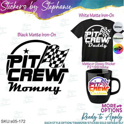 (s05-172) Pit Crew Family Custom Iron-On Transfer or Sticker