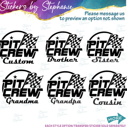 (s05-172) Pit Crew Family Custom Iron-On Transfer or Sticker