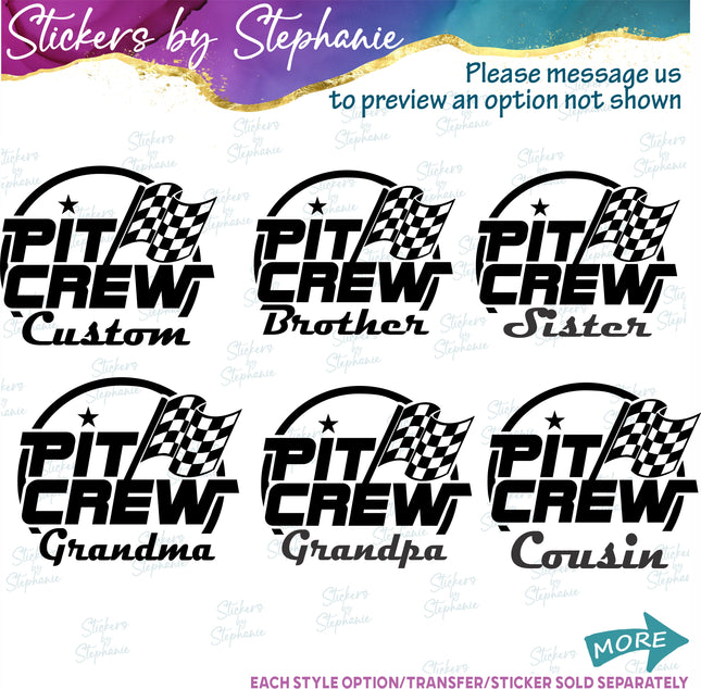 (s05-172) Pit Crew Family Custom Iron-On Transfer or Sticker