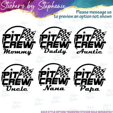 (s05-172) Pit Crew Family Custom Iron-On Transfer or Sticker