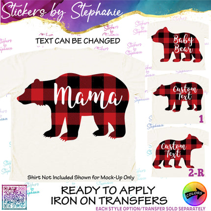 (s05-173) Mama Baby Bear Family Buffalo Plaid Custom Iron-On Transfer