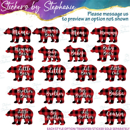 (s05-173) Mama Baby Bear Family Buffalo Plaid Custom Iron-On Transfer