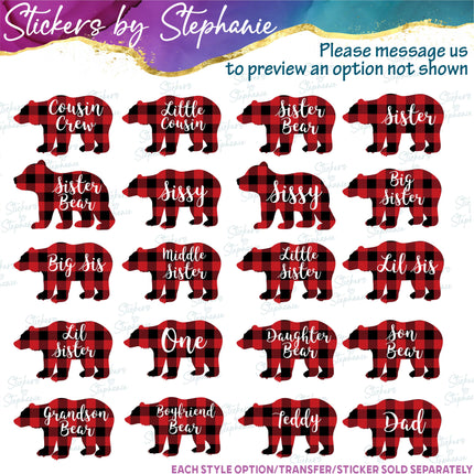 (s05-173) Mama Baby Bear Family Buffalo Plaid Custom Iron-On Transfer