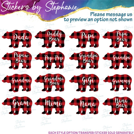 (s05-173) Mama Baby Bear Family Buffalo Plaid Custom Iron-On Transfer