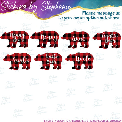 (s05-173) Mama Baby Bear Family Buffalo Plaid Custom Iron-On Transfer