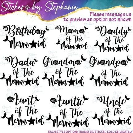 (s05-017) Birthday Mermaid Mom Dad Family of the Custom Iron-On Transfer