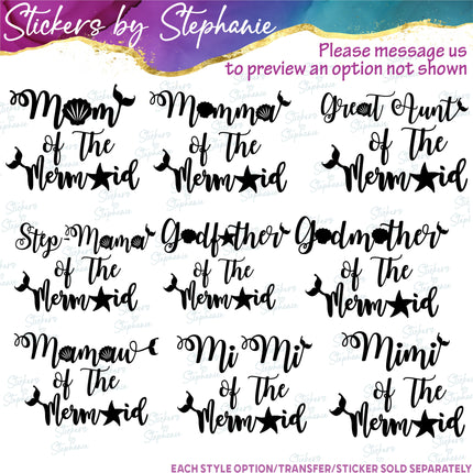 (s05-017) Birthday Mermaid Mom Dad Family of the Custom Iron-On Transfer