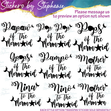 (s05-017) Birthday Mermaid Mom Dad Family of the Custom Iron-On Transfer or Sticker