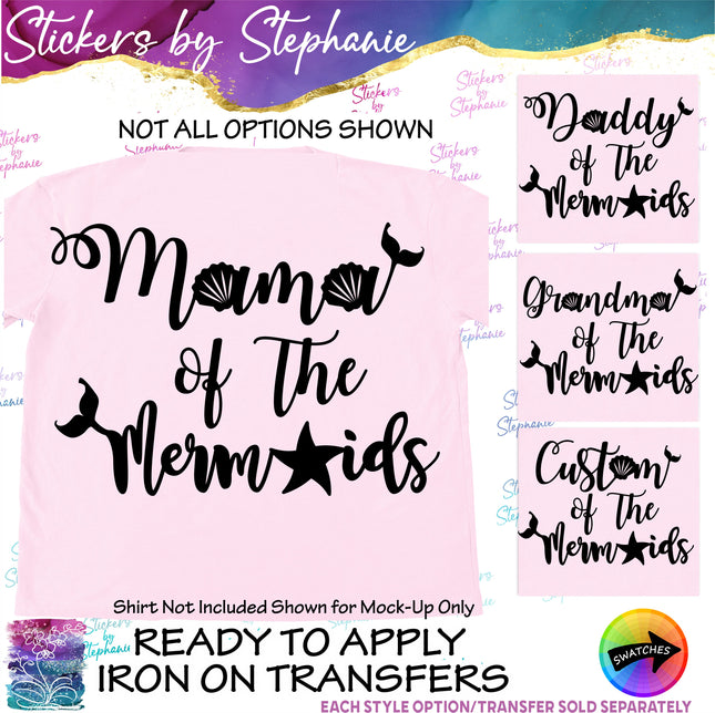 (s05-018) Mom Dad Family of the Mermaids Custom Iron-On Transfer